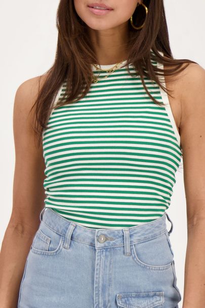 Green and white striped top
