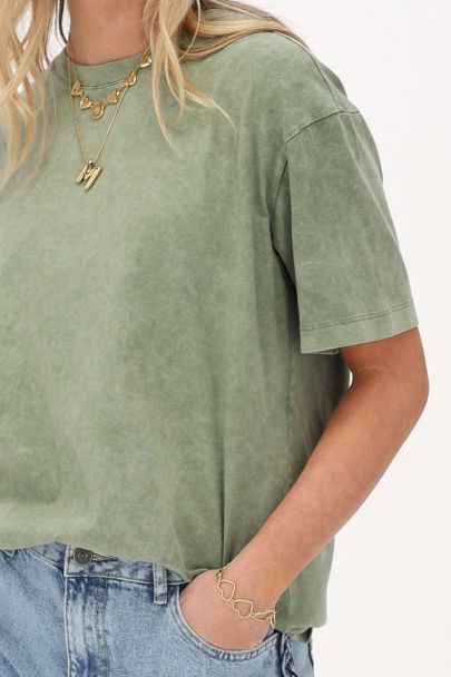 Grünes Basic T-Shirt Acid Wash