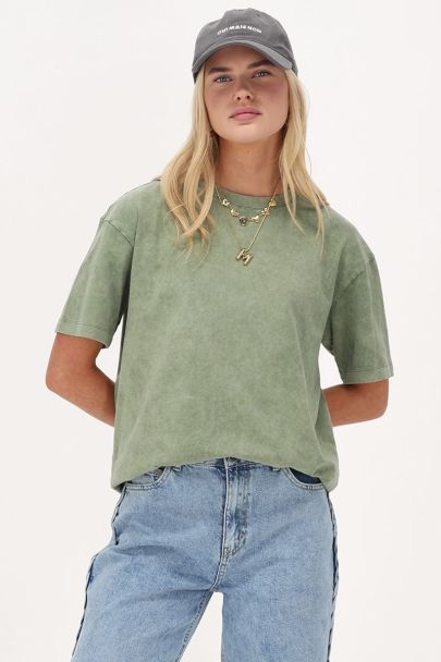 Grünes Basic T-Shirt Acid Wash