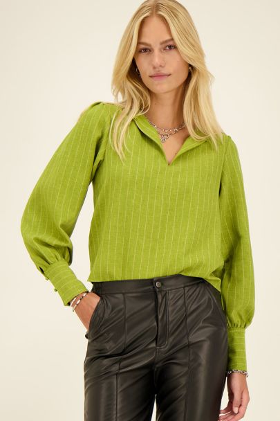 Green blouse with contrasting stripes