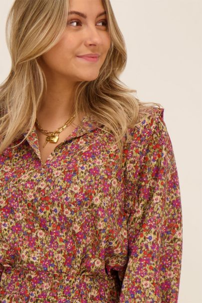Groene blouse met multikleur bloemenprint