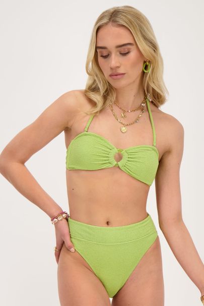 Green high-waisted bikini bottoms with lurex
