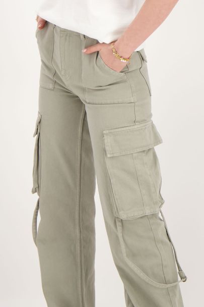 Green jeans with cargo pockets