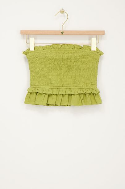 Top vert sans bretelles à smocks