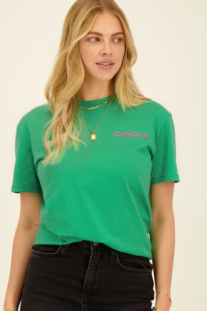 Grünes T-Shirt "Amour" mit Perlen