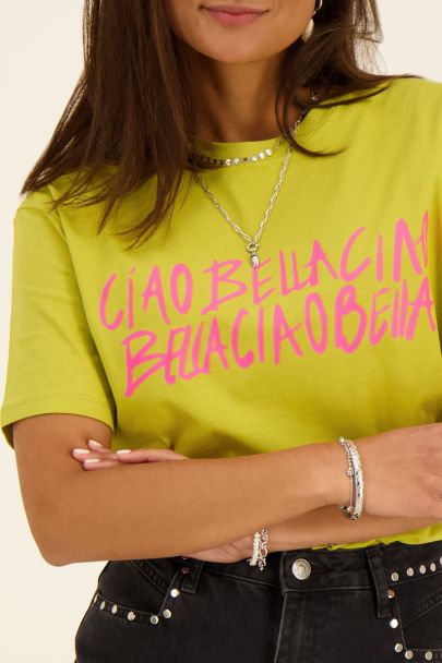 Groen T-shirt roze ciao bella