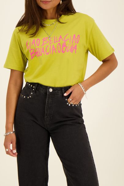 Groen T-shirt roze ciao bella