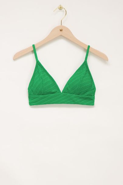 Green ribbed triangle bikini top 