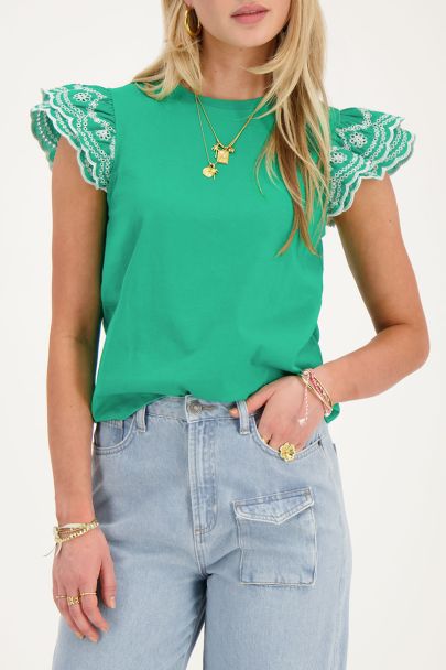 Green top with embroidery sleeves