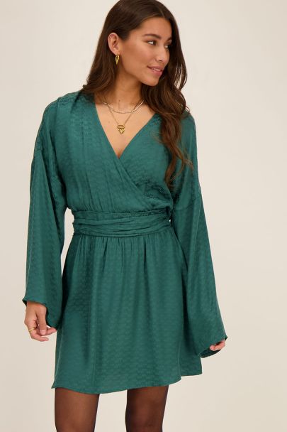 Green satin look dress with MY logo