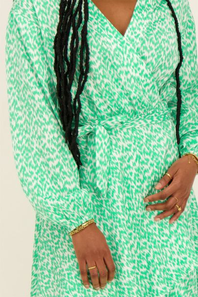 Green leopard print wrap dress
