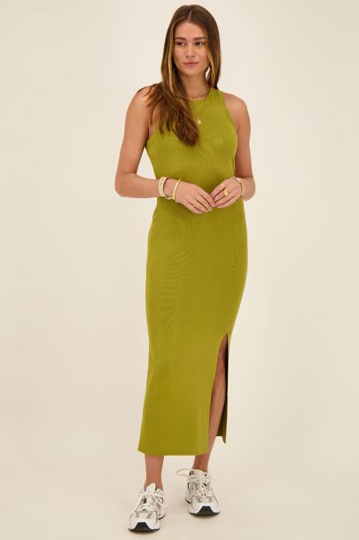 Groene maxi jurk met rib structuur & split
