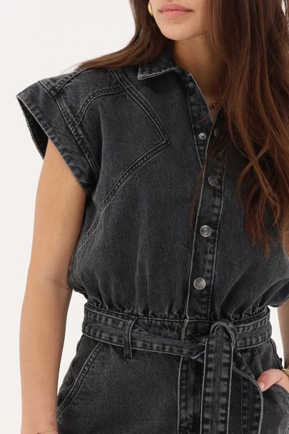 Grijze denim playsuit met ceintuur
