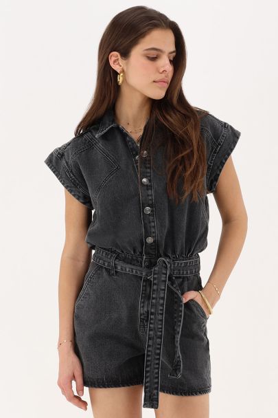Grijze denim playsuit met ceintuur