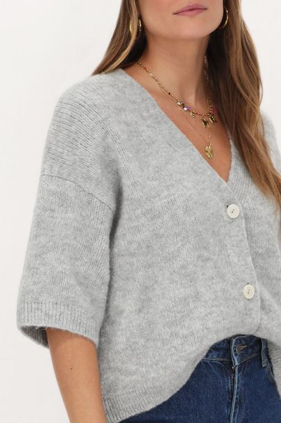 Cardigan gris en maille à manches courtes