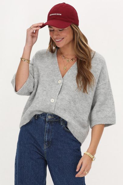 Cardigan gris en maille à manches courtes