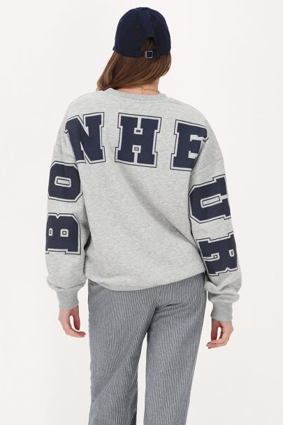 Sweat oversize gris "Bonheur"