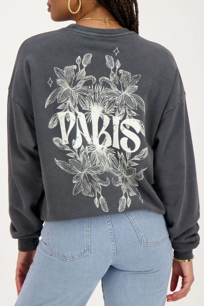 Sweat gris Paris fleuri