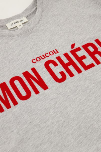 Grijs T-shirt met rode ''Mon chéri''