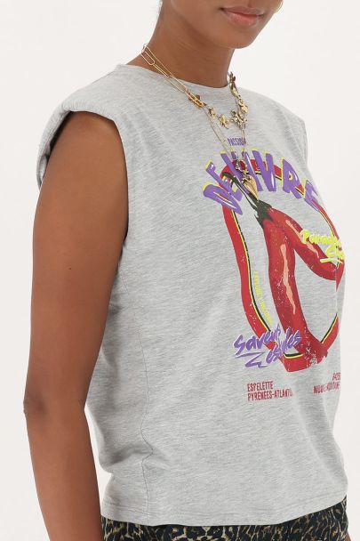 Grijs mouwloos T-shirt "Passion de vivre"