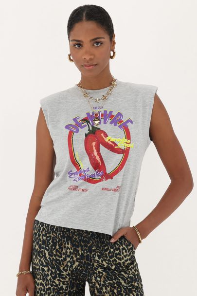 Grijs mouwloos T-shirt "Passion de vivre"
