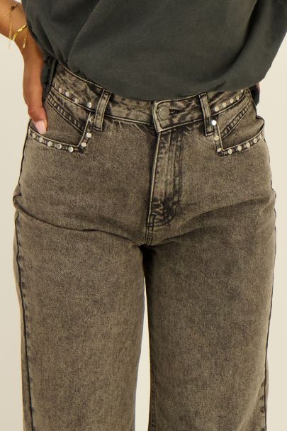 Grey wide-leg jeans with studs
