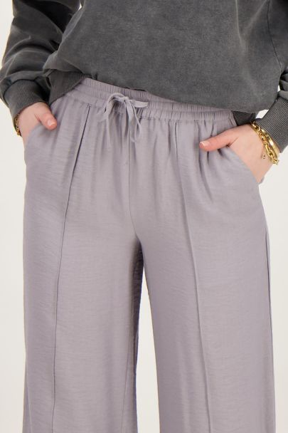 Pantalon large gris aspect lin 