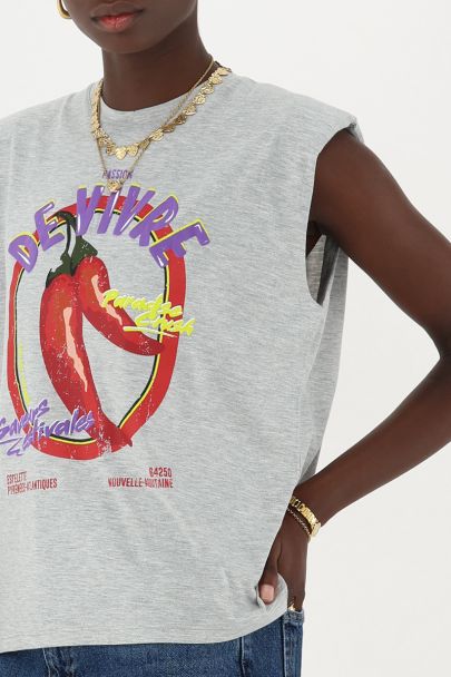 Grijs mouwloos T-shirt "Passion de vivre"
