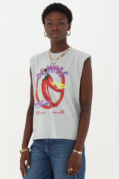 Grijs mouwloos T-shirt "Passion de vivre"