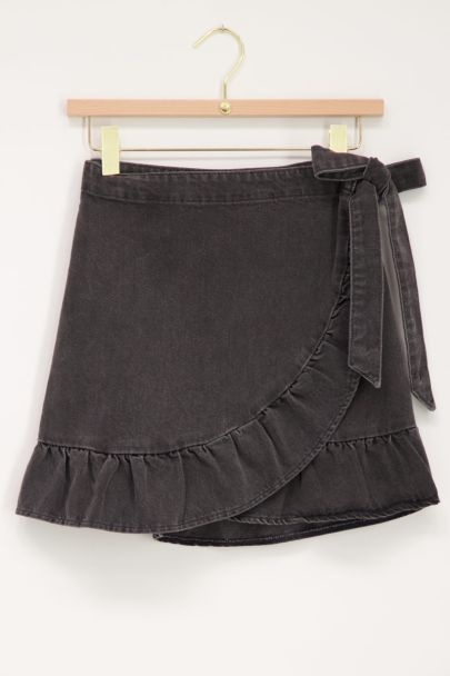 Grey denim ruffle skirt