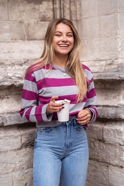 Grey and purple striped top