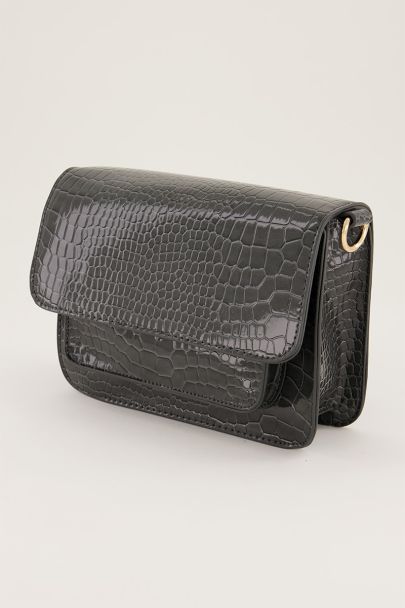 Grey croc print shoulder bag 