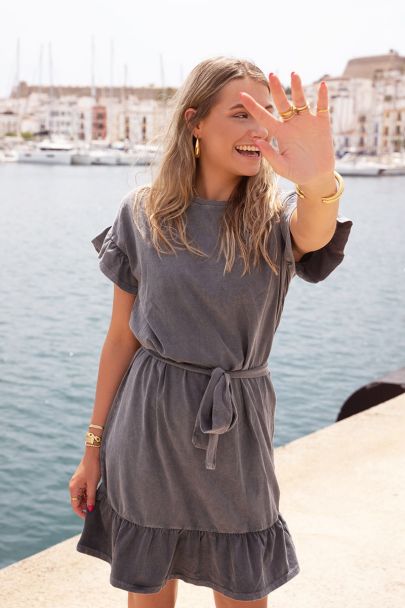 Grey dress with wash & ruffles