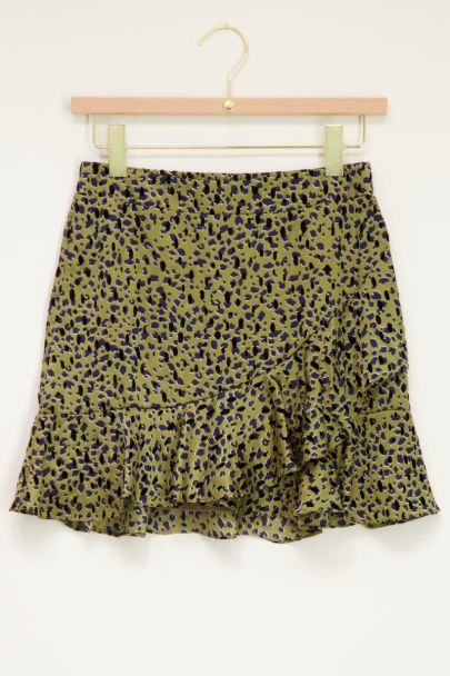 Green wrap skirt with leopard print