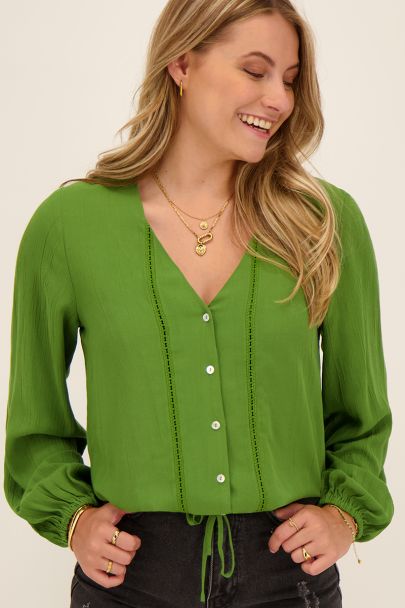 Groene blouse met kant & optrekkoord