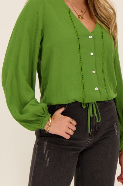 Green lace drawstring blouse