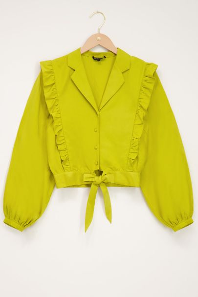 Limegroene linnen blouse met ruffles
