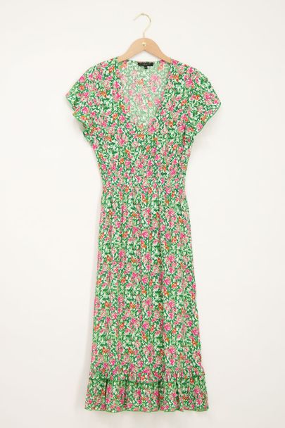 Robe midi verte à motif floral