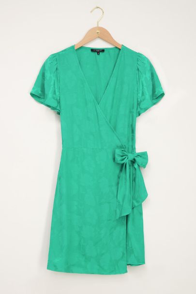 Green satin look floral wrap dress