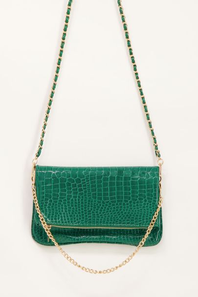 Groene schoudertas met goudkleurige rits