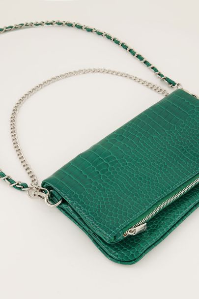 Green shoulder bag with silver zip