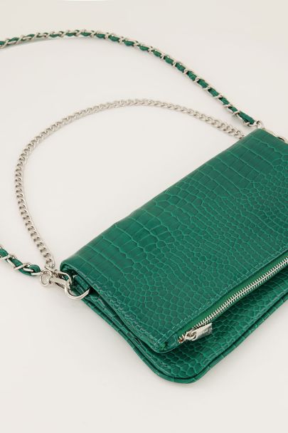 Groene schoudertas met zilverkleurige rits