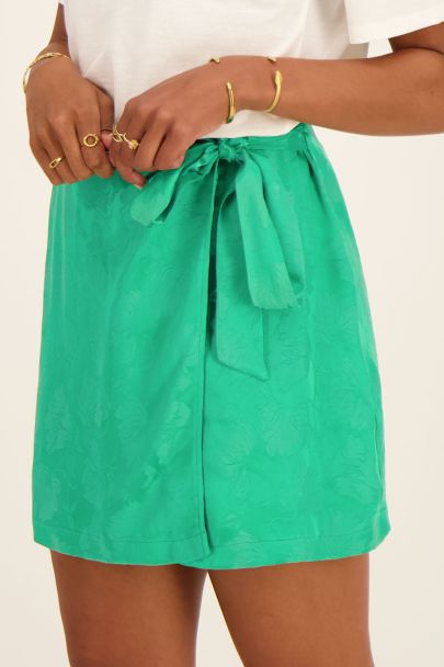 Groene wikkelrok met jacquard 