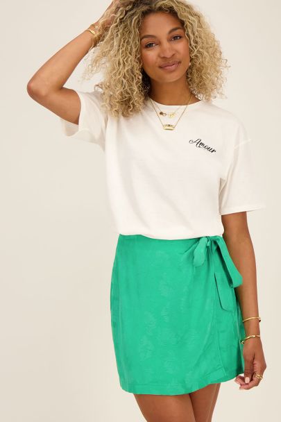 Groene wikkelrok met jacquard 
