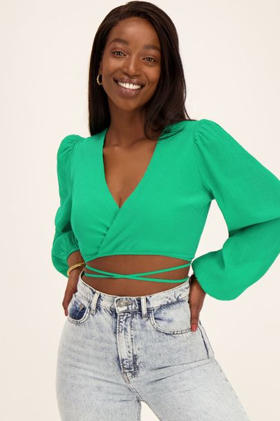Green cropped wrap top