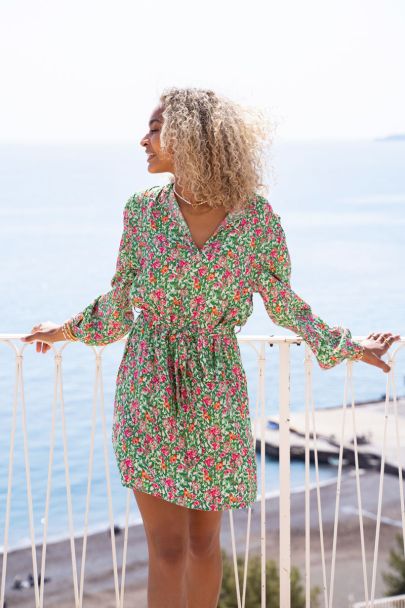 Green floral print dress with balloon sleeves