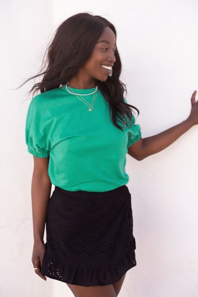 Green elastic sleeved top