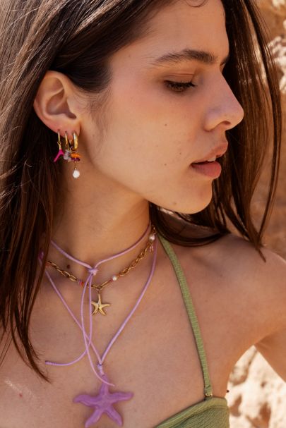 Ocean hoop earrings with pink coral