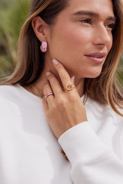 Sunrocks hand-painted pink hoop earrings