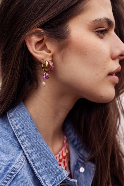 Sunrocks hand-painted purple flower hoop earrings